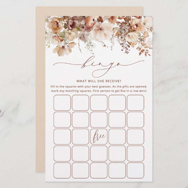 Rustique Neutral Boho Floral Bridal Carte de jeu (Devant / Derrière)