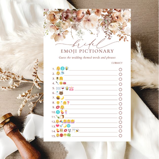 Rustique Neutre Boho Floral Emoji jeu de pictionna (Créateur téléchargé)