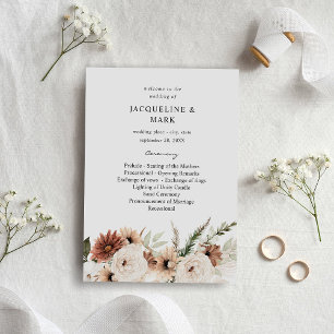Rustique Neutre Boho Floral Mariage programme de c