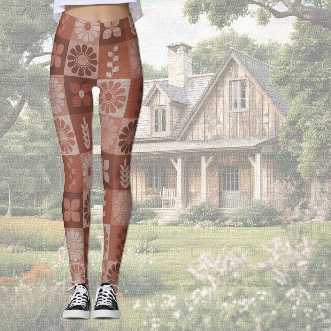 Rustique Orange Brown Burlap Linge Motif Leggings (Créateur téléchargé)