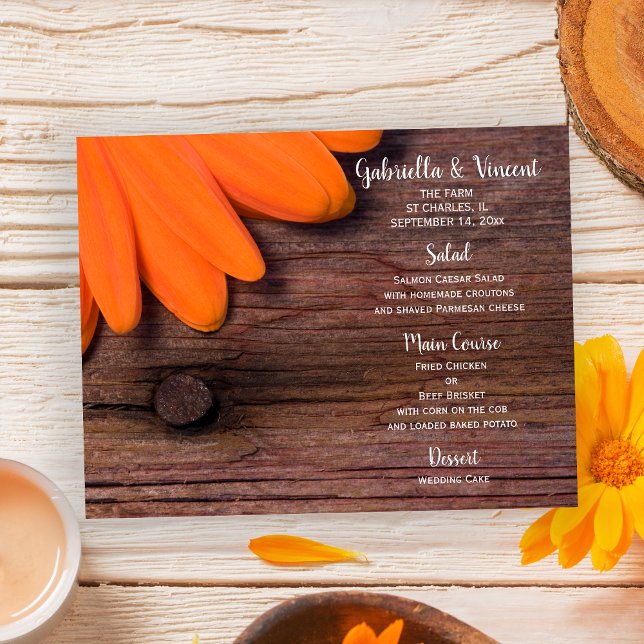 Rustique Orange Daisy Country Western Mariage Menu (Créateur téléchargé)