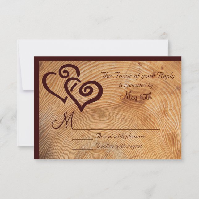 Rustique Pays Bois Double Coeurs Mariage RSVP (Devant)