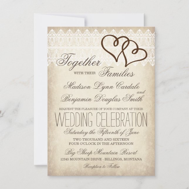 Rustique Pays Double Coeur Invitations de mariage (Devant)