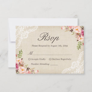 Rustique Pays Floral Lace Ivory Burlap RSVP Répons