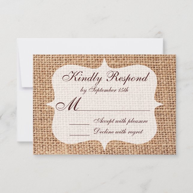 Rustique Pays Imprimé Burlap Wedding Cartes RSVP (Devant)