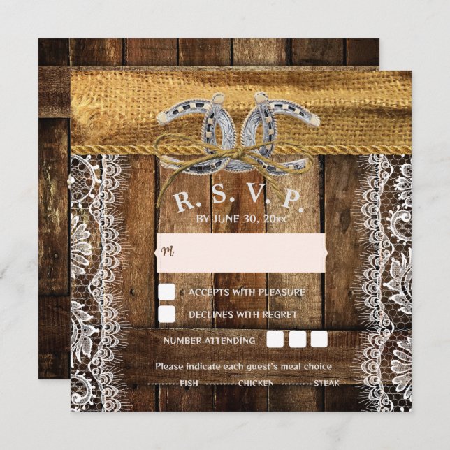 Rustique Pays Occidental Mariage Carte RSVP (Devant / Derrière)