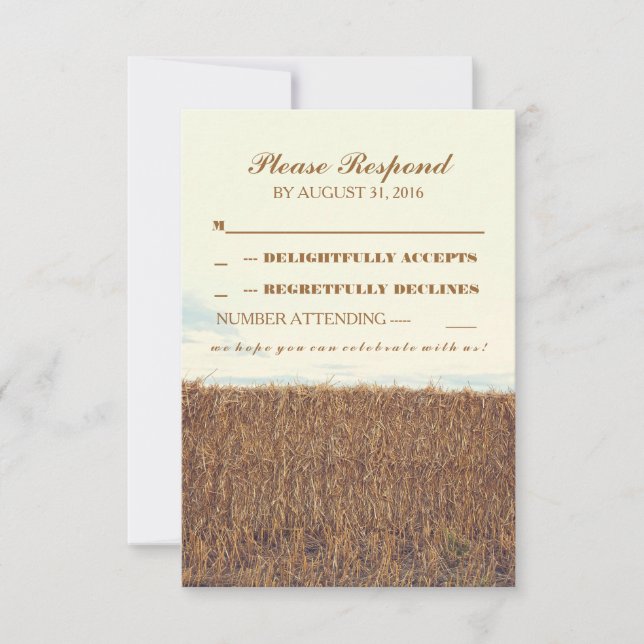 rustique pays paille bale mariage cartes RSVP (Devant)
