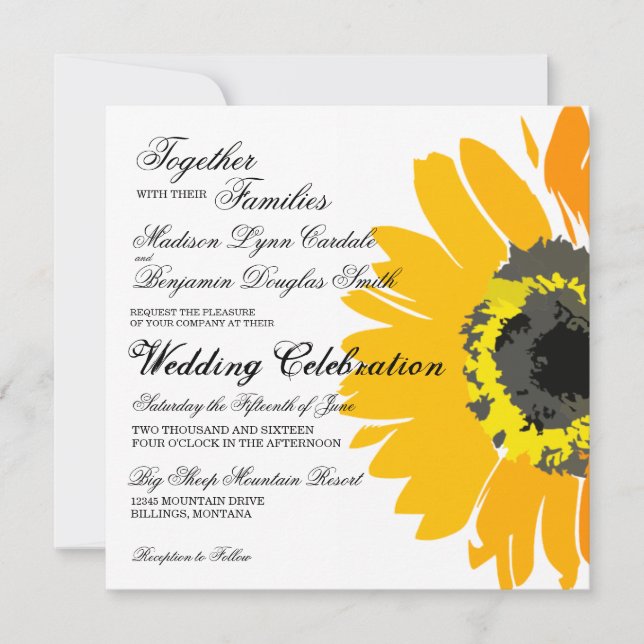 Rustique Pays Tournesol Invitations de mariage (Devant)