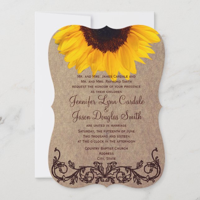 Rustique Pays Tournesol Invitations de mariage (Devant)
