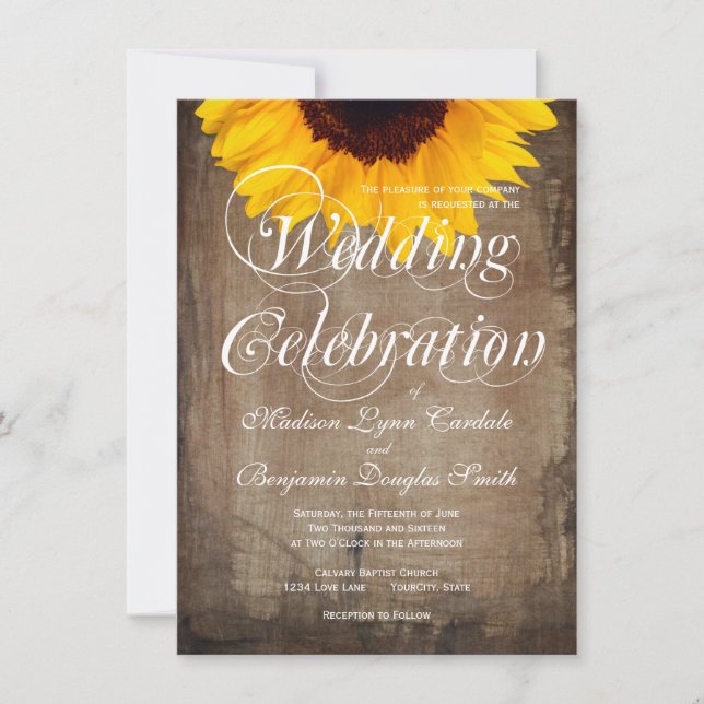 Rustique Pays Tournesol Invitations de mariage (Devant)