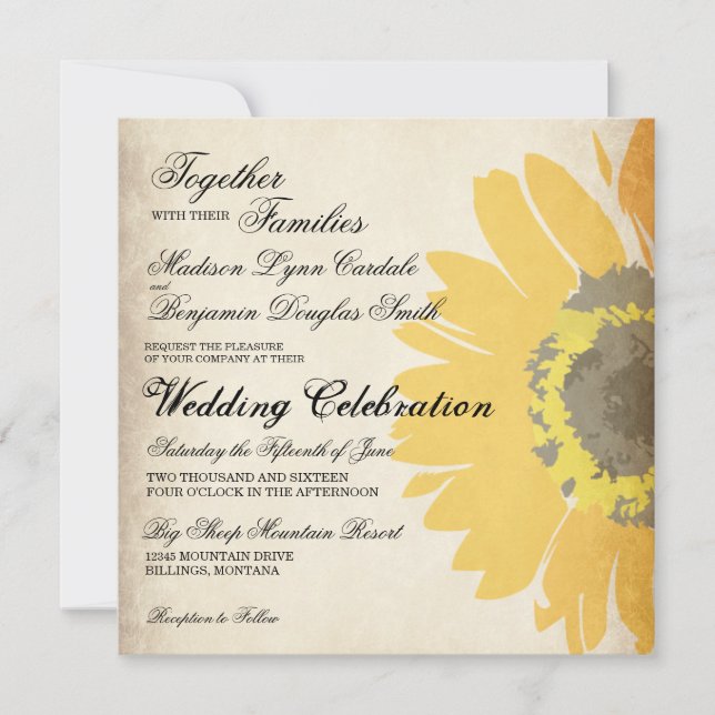 Rustique Pays Tournesol Invitations de mariage (Devant)