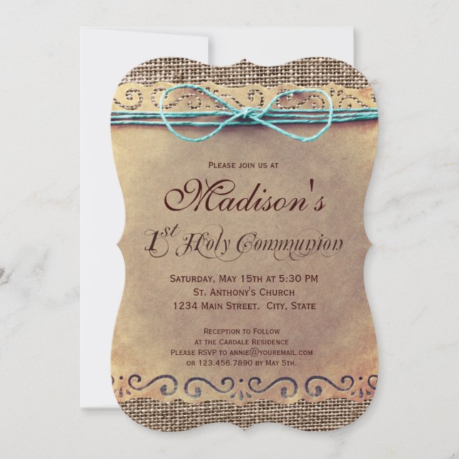 Rustique Pays Vintage 1ère communion Invitations (Devant)