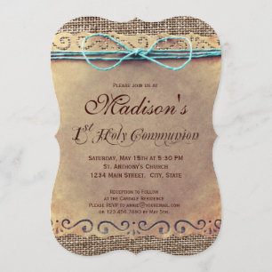 Rustique Pays Vintage 1ère communion Invitations