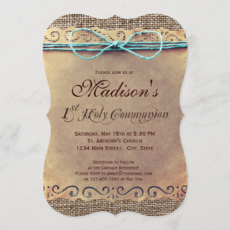 Rustique Pays Vintage 1ère communion Invitations