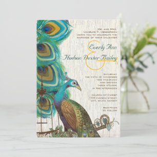 Rustique Peacock Bird Cage Plume Météo Invitations