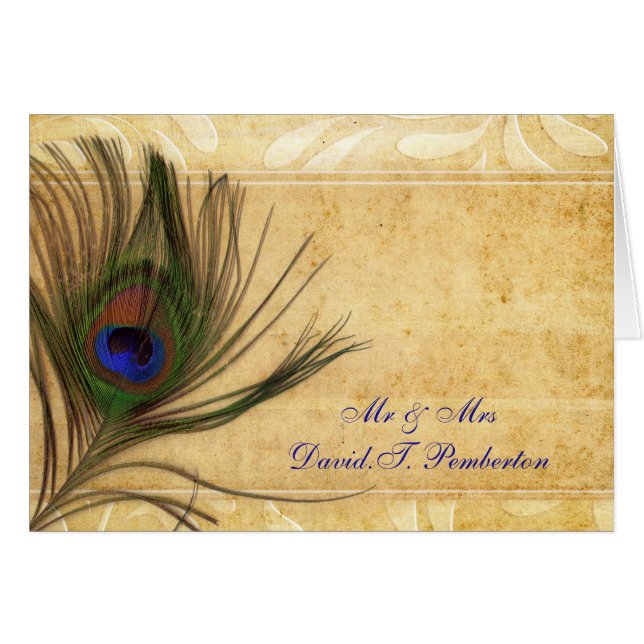 Rustique Peacock Plumes Mariage Cartes de Place (Devant Horizontal)