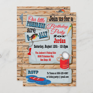 Rustique Pêche Anniversaire Fête Twins Invitations