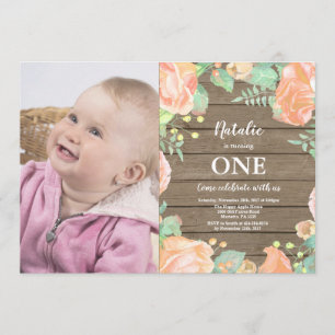 Rustique premier anniversaire Invitation Peach Flo
