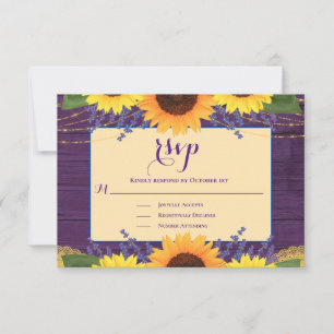 Rustique Purple Or dentelle tournesol mariage RSVP