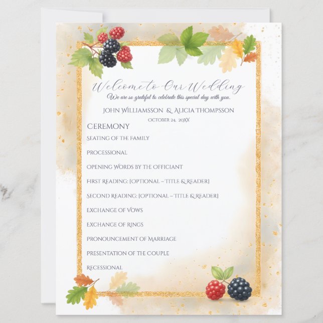 Rustique Romantique Automne Berry Wedding Programm (Devant)