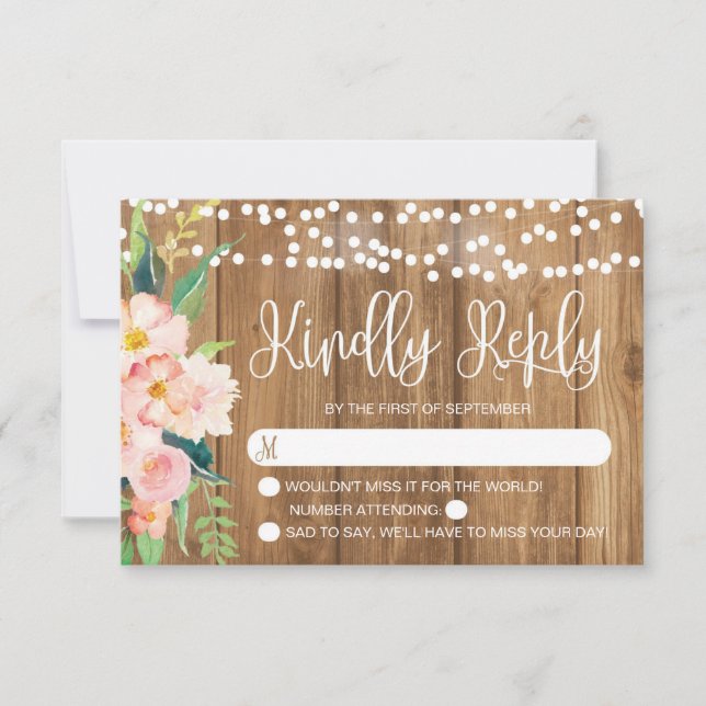 Rustique rose floral et mariage en bois RSVP (Devant)