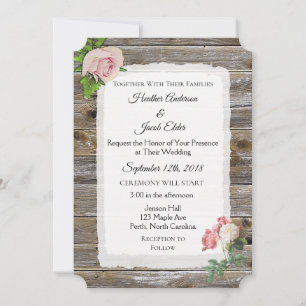 Rustique Rose rose Bois Élégante Invitations de ma