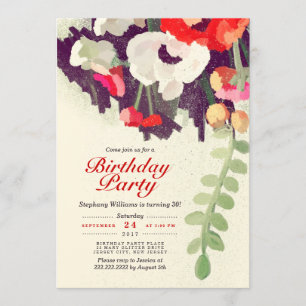 Rustique Rouge Blanc Floral Art Invitation de fête