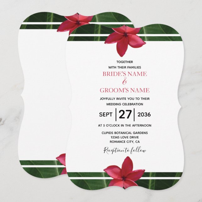 Rustique Rouge Frangipani Plumeria Invitations de  (Devant / Derrière)