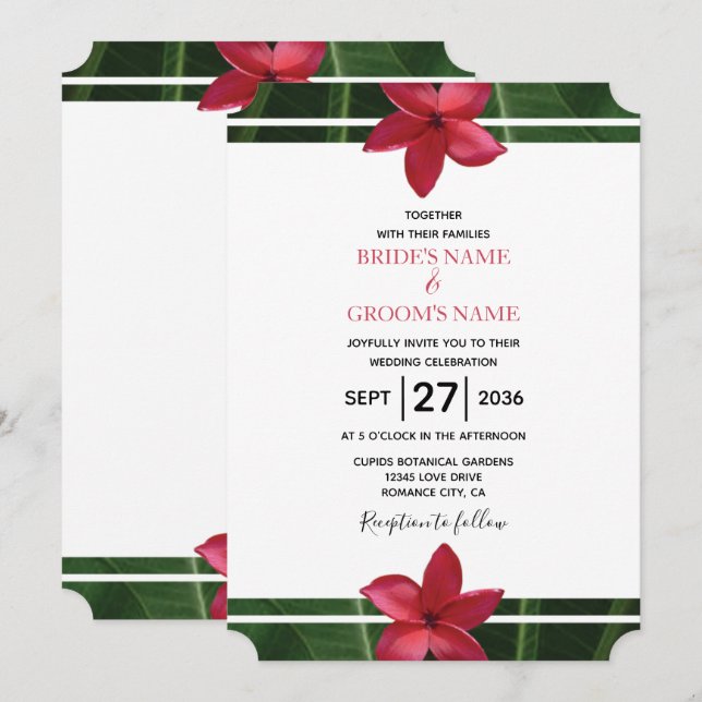 Rustique Rouge Frangipani Plumeria Invitations de  (Devant / Derrière)