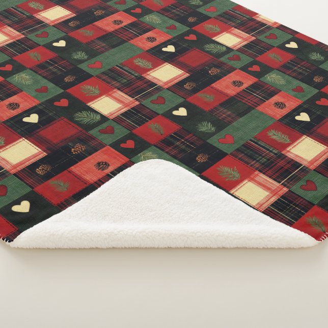 Rustique Rouge Vert Plaid Coeurs Noël (3/4)