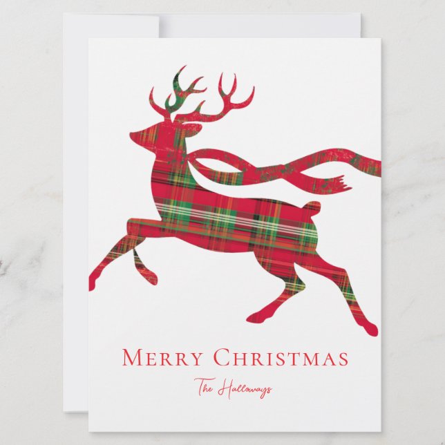 Rustique Rouge Vert Plaid Reindeer Carte photo de  (Devant)