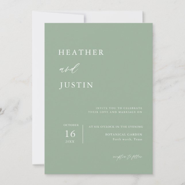Rustique Sage Green Élégant Mariage Invitations (Devant)