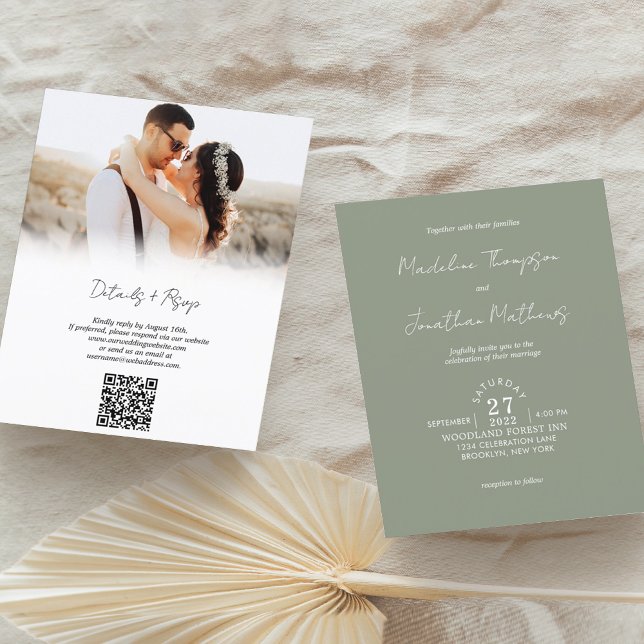 Rustique Sage Green Photo Budget Mariage QR Code (Créateur téléchargé)