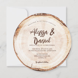 Rustique Script mariage Bois Coupe Invitation pers