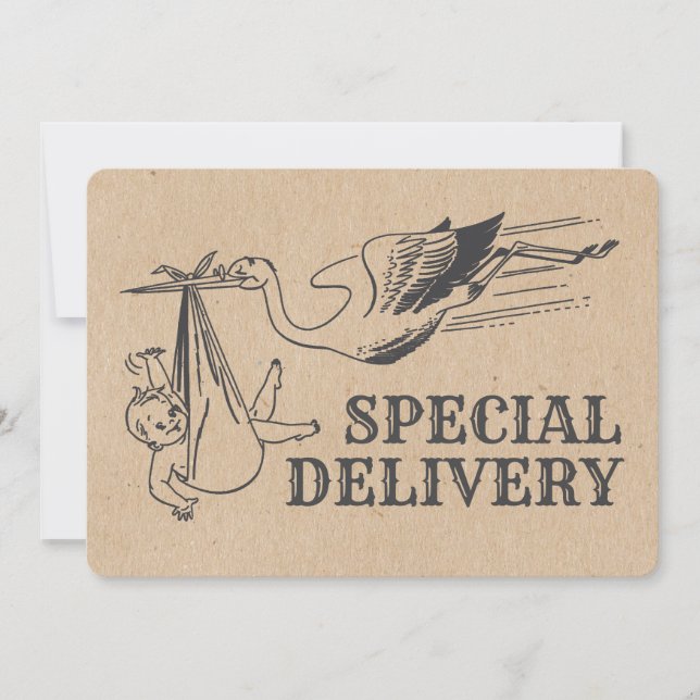 Rustique style rétro Baby shower Stork Invitation (Devant)