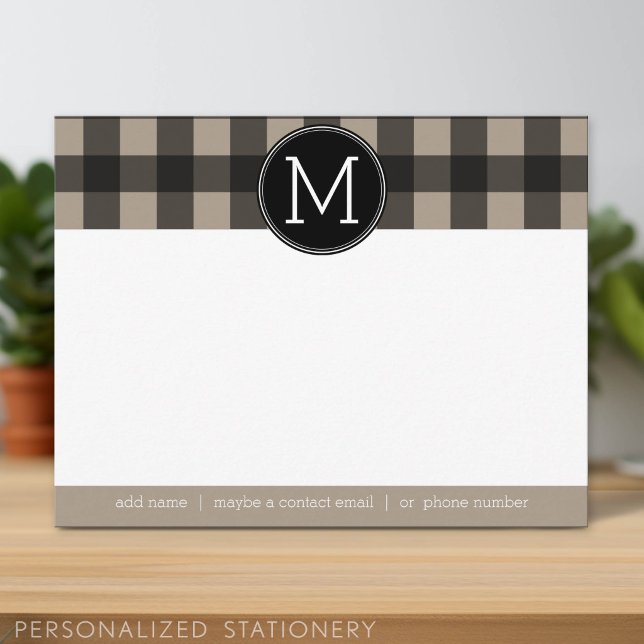 Rustique toile plaid gingham Buffalo noir merci (Personalized Stationery)