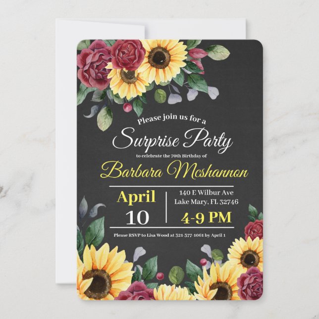 Rustique Tournesol Floral Invitation fête d'annive (Devant)