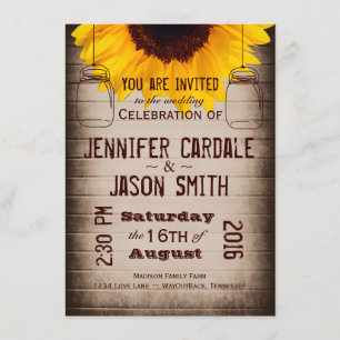 Rustique Tournesol Mason jarres Mariage Invitation