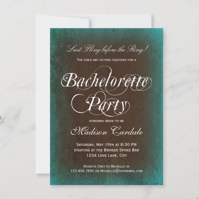Rustique Turquoise Bachelorette Invitations (Devant)