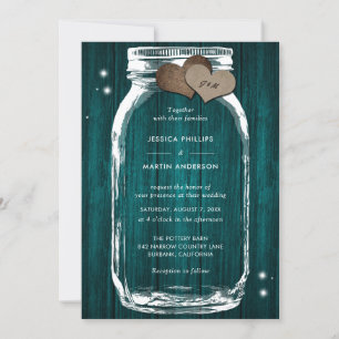 Rustique Turquoise bois Mason jarre invitation mar
