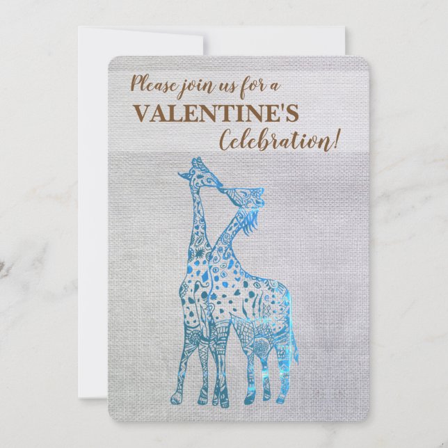 Rustique Valentine Invitation Giraffes Baiser (Devant)