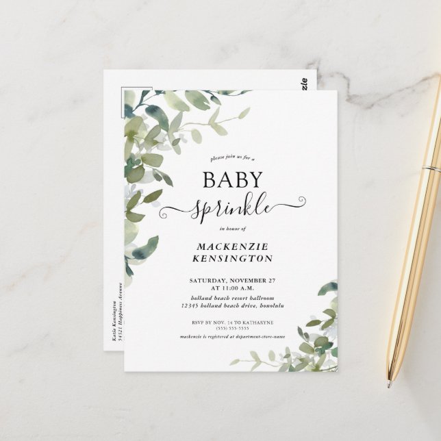 Rustique verdure Baby Sprinkle Invitation (Devant/Arrière en situation)