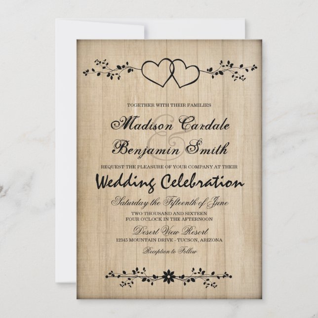 Rustique Vintage Double Coeur Invitations de maria (Devant)