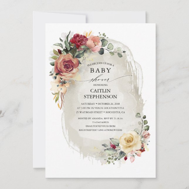 Rustique Vintage Floral Baby Shower Invitations (Devant)