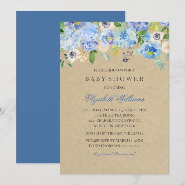 Rustique Vintage Floral Boy Baby shower Invitation (Devant / Derrière)