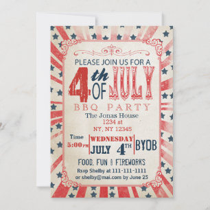 Rustique Vintage juillet 4 juillet Fête Invitation