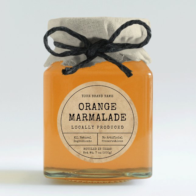 Rustique Vintage petit Étiquette de confiture de c (Rustic brown paper effect round preserve jar labels with vintage fonts)