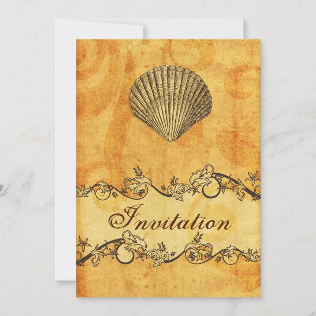 rustique, vintage, plage de coquillages invitation (Devant)
