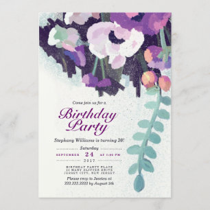Rustique violet blanc Floral Invitation de fête d'
