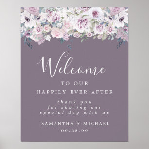 Rustique violet blanc Mariage Floral Affiche de bi